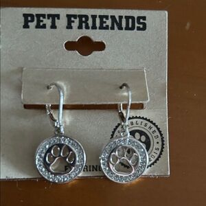 Pet Friends Silver Paw Print Earrings